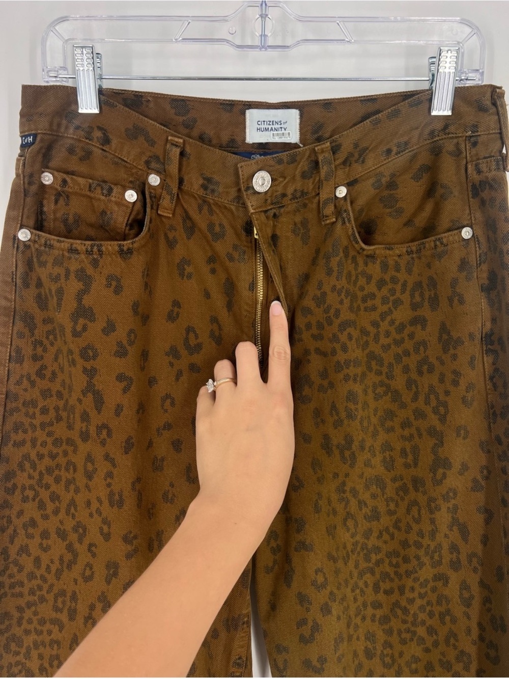 Citizens Of Humanity Miro Brown Leopard-Print Barrel Leg Designer Denim Jeans 28 - Picture 4 of 11